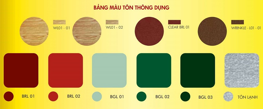 Bảng màu tôn Hoa Sen thông dụng