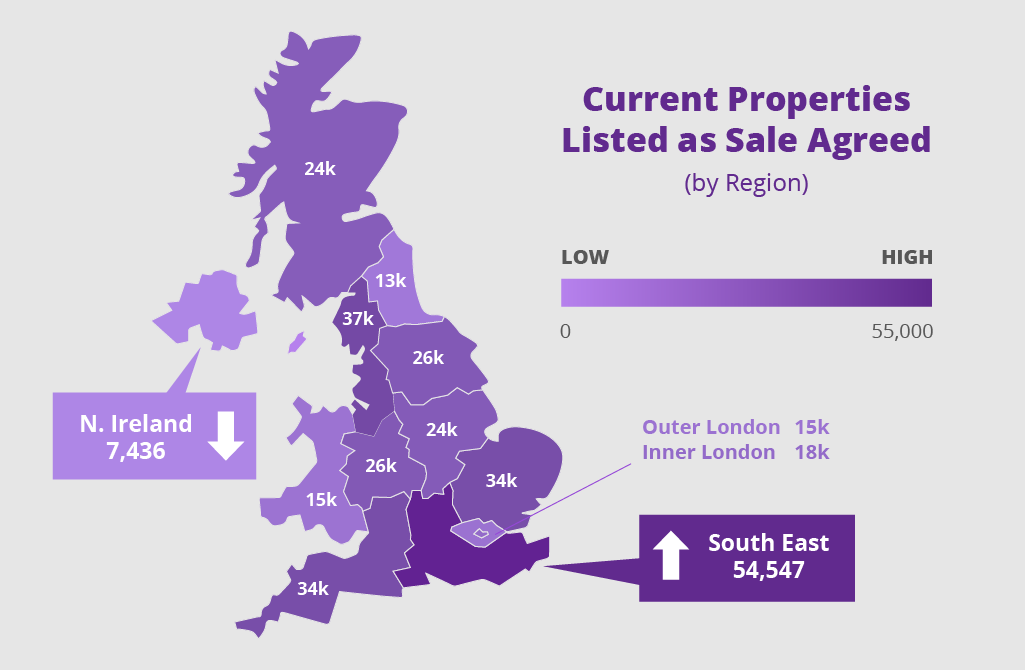 Heat map of UK showing sales agreed properties by region
