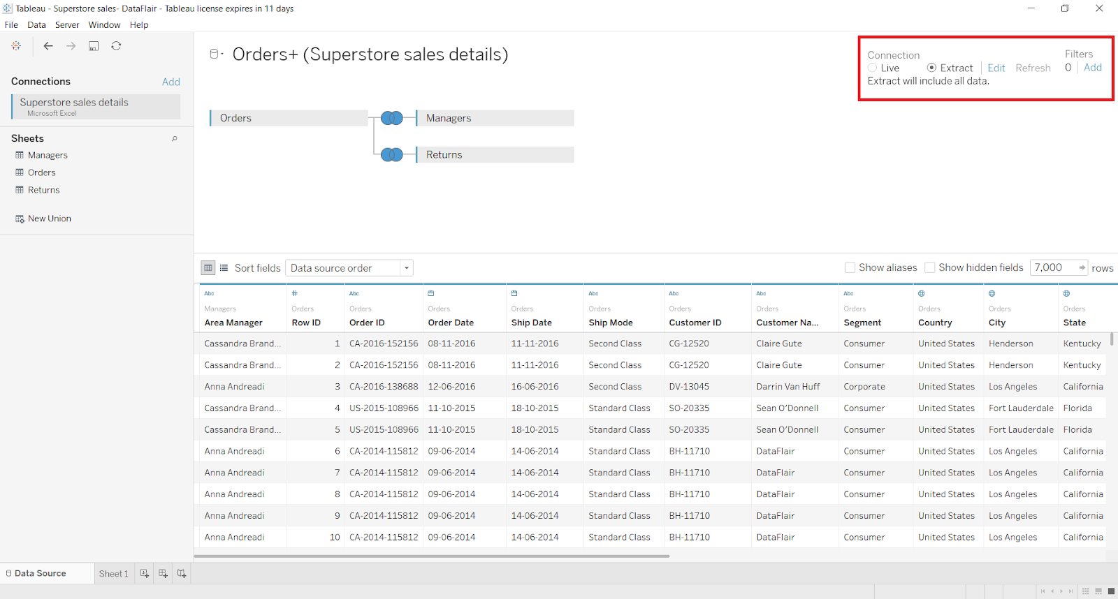 select extract in tableau data extracts