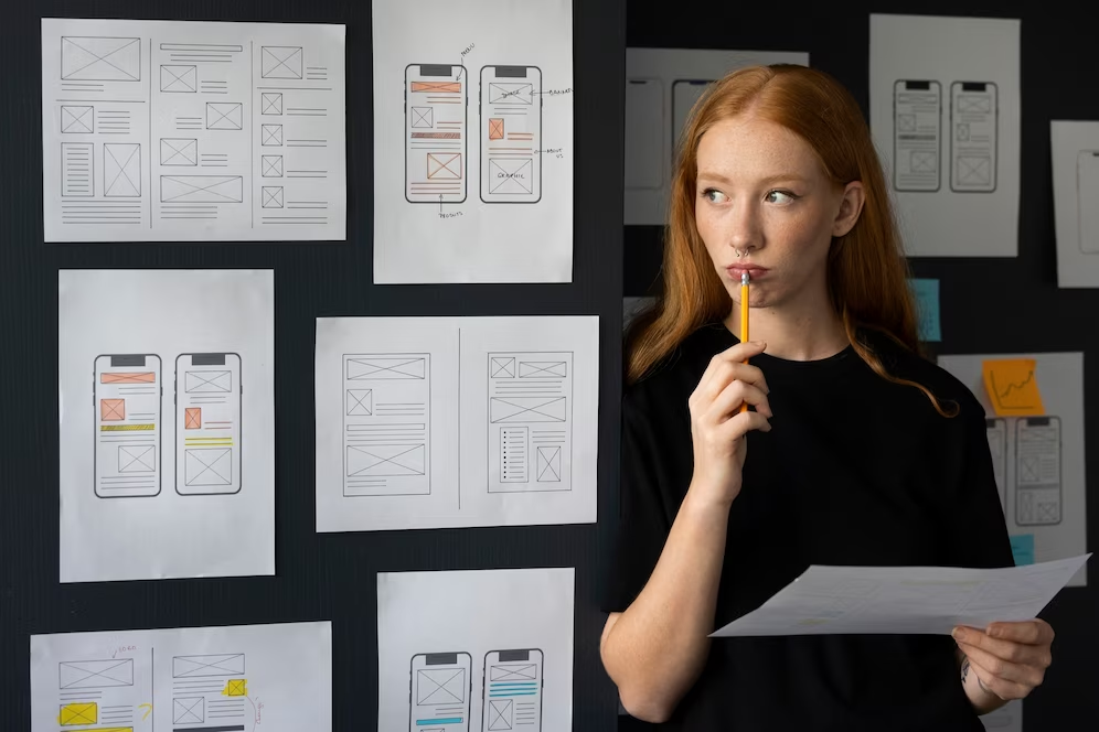 O que é prototipagem: designer feminina tomando notas no escritório