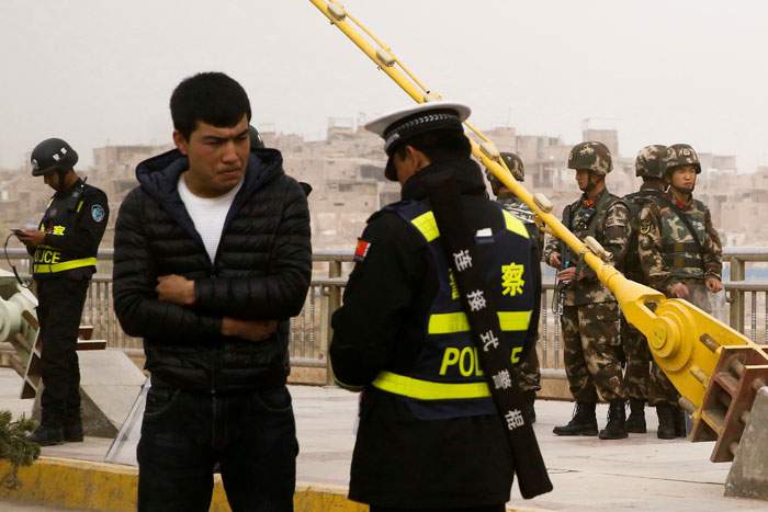 A police checkpoint in Kashgar, March 2017