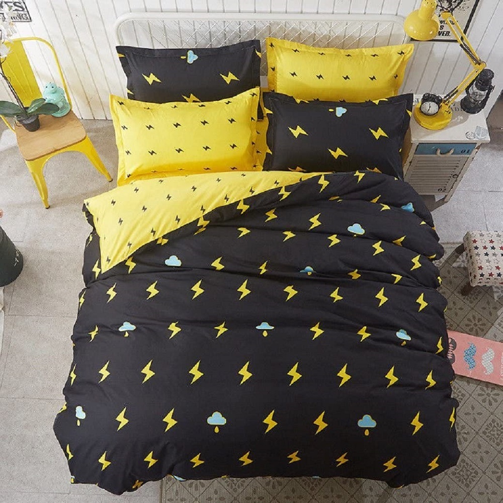 Bộ drap giường vàng pha lẫn đen