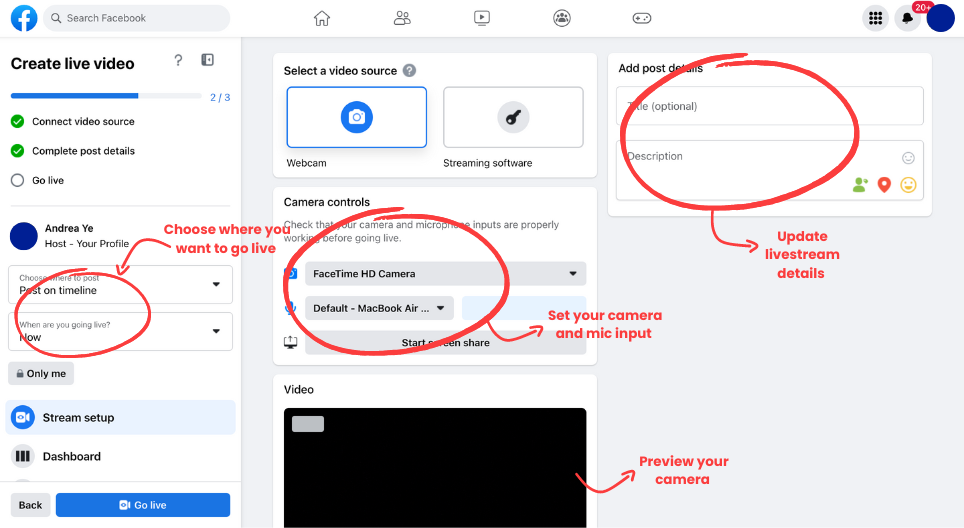 This is an image showing how to change the setting for Facebook Live