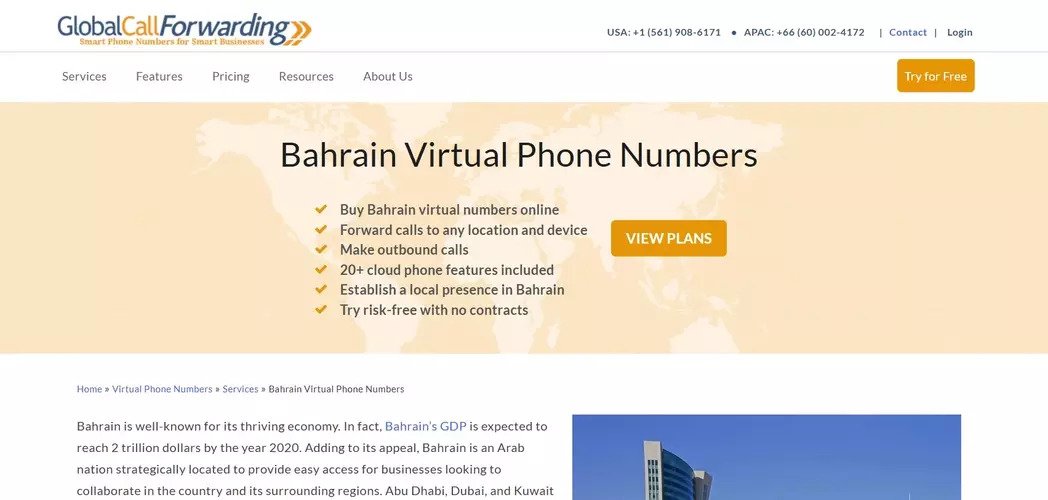 Globalcallforwarding Bahrain phone number