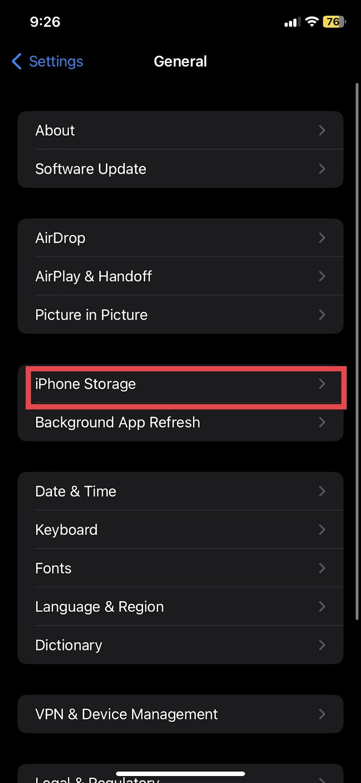 Select iPhone storage.