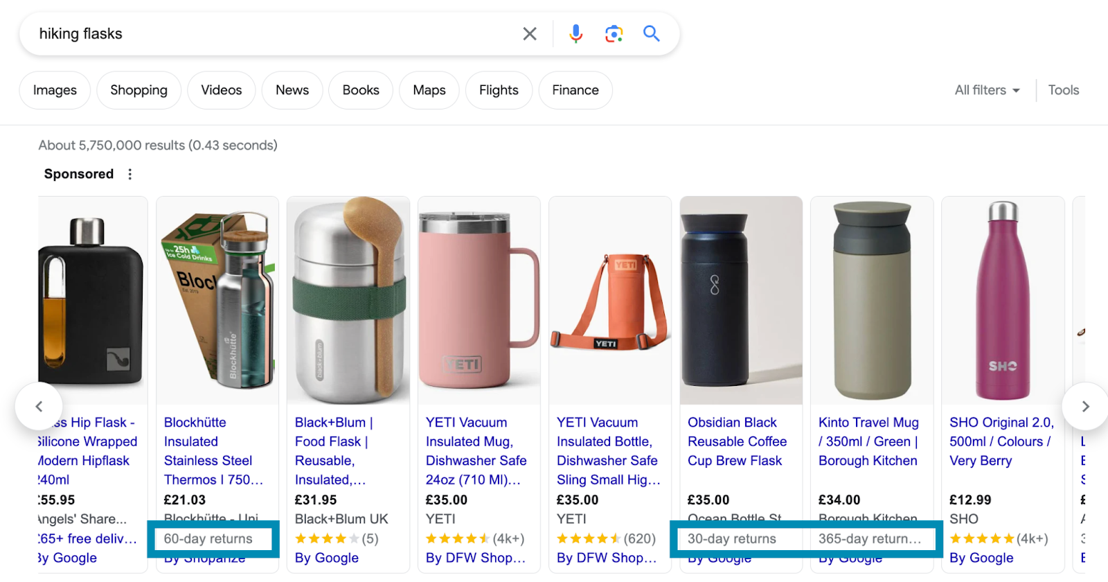 google shopping results