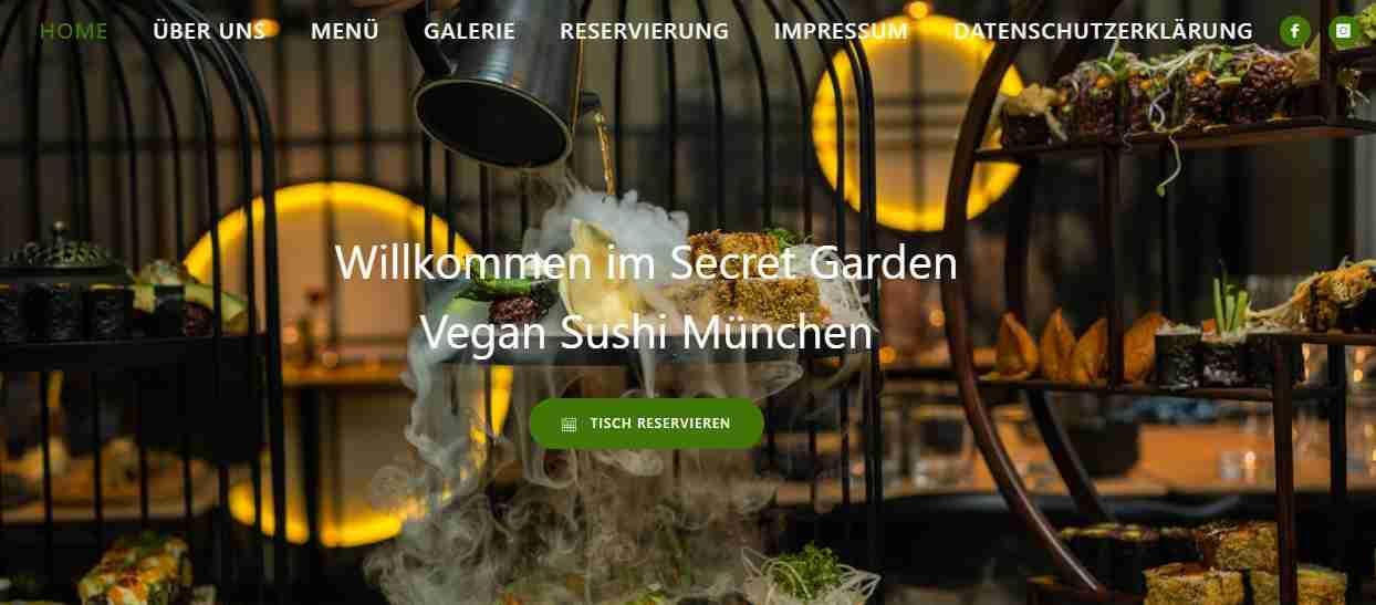 screen capture of secret garden munich vegan restaurant website