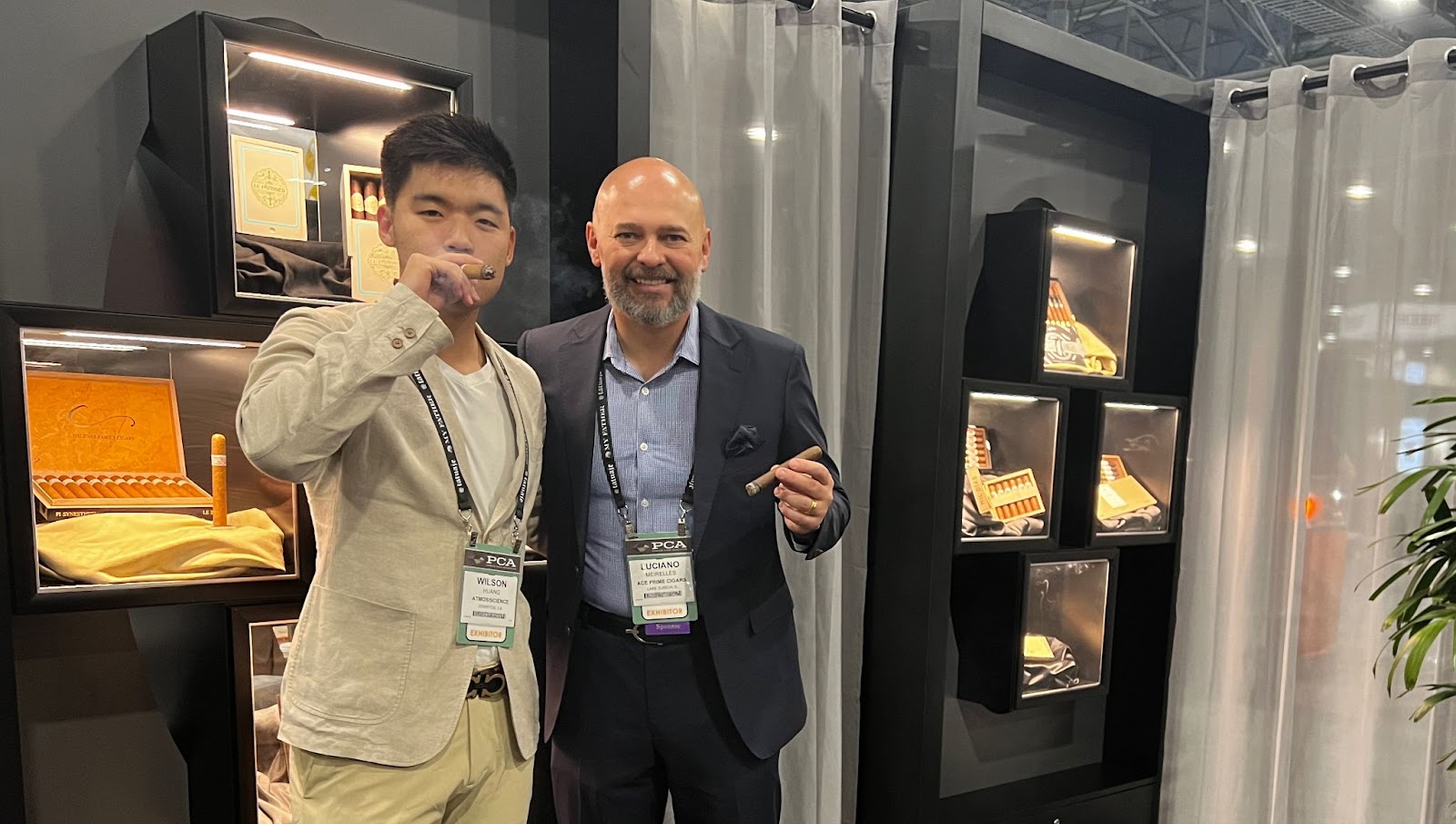 ATMOSIScience Inc. CEO, Wilson Huang (left) with ACE Prime Cigar’s Luciano Meirelles (right)