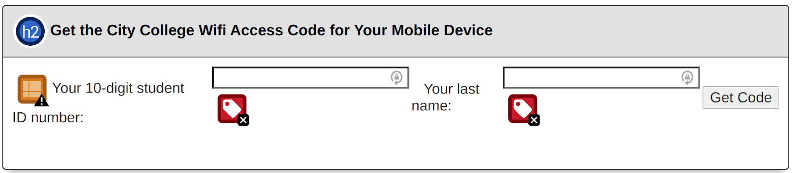 Form to get Wifi access with WAVE errors for missing form labels