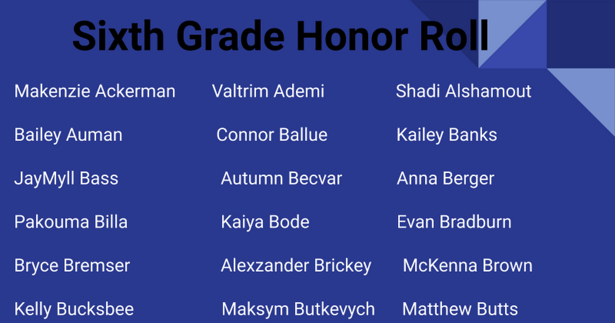 Sixth Grade Honor Roll