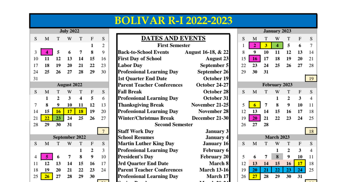 Bolivar School Calendar 2025 2026