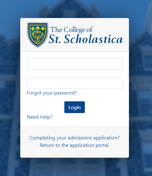 The username and password prompts for the St. Scholastica community.