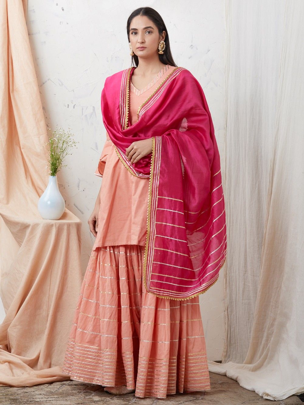 the loom - Peach Cotton Gota Kurta