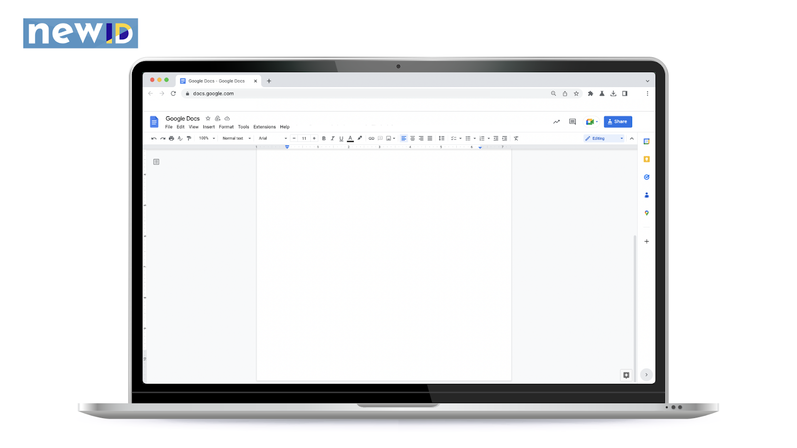 Screenshot of a blank Google Docs document