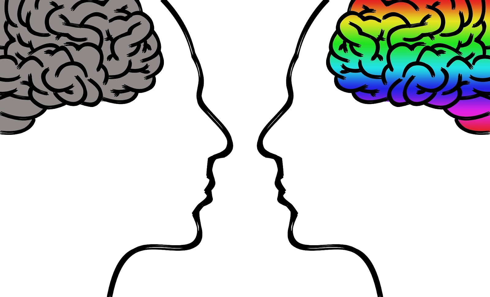 Unhappy brain vs. a happy brain. 