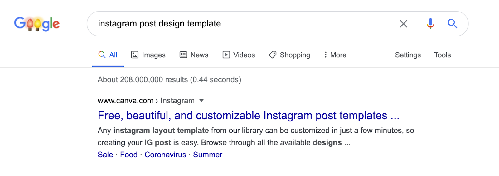 An image of a Google search of Instagram post design template
