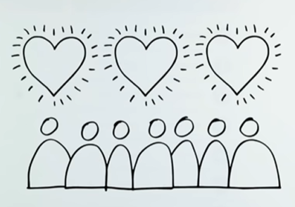 illustration of lots of people with hearts above them representing social media likes. 