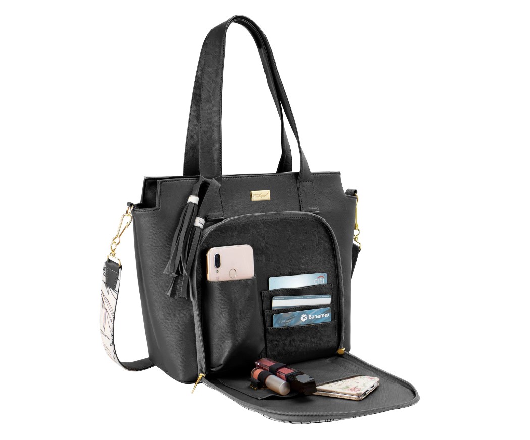 bolsa de mano para mujer eunice color negro con sistema antirobo