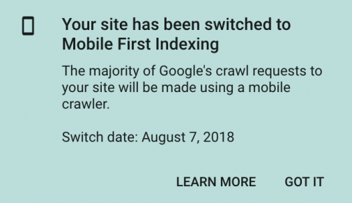 A website's Mobile first indexing notification on google search console-Google's mobile First-Indexing