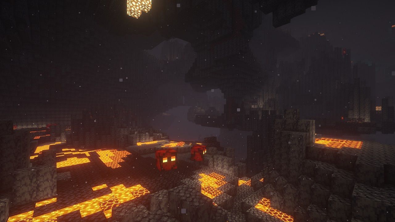 The Nether takes on a whole new sinister look in BSL&amp;#039;s shading (Image via Mojang)