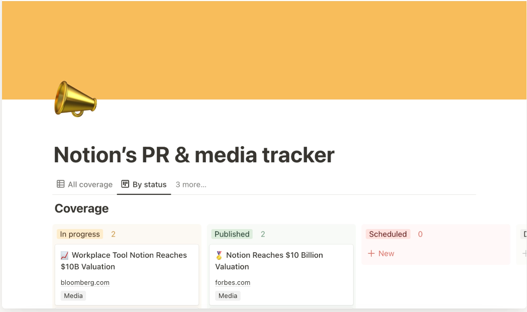 Notion's PR and media Tracking Template