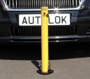 Barriers Direct folding parking post with integral lock, an example of parking bollards.