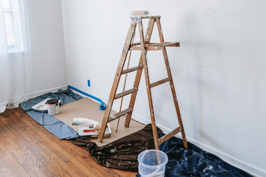 Free A Wooden Stepladder Inside A Room Stock Photo