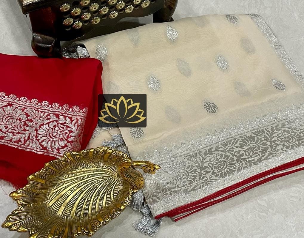Banaras pure kadhi georgette allover gold jari weaving motifis saree