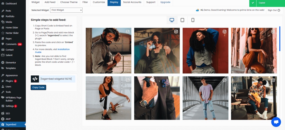 Feed do Instagram com Tags