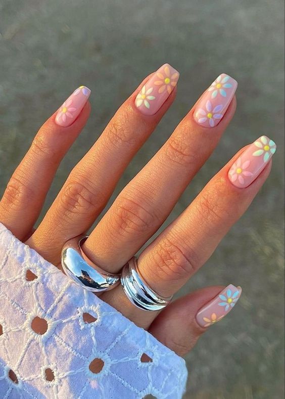 Bright pastels summer nails on gel nails