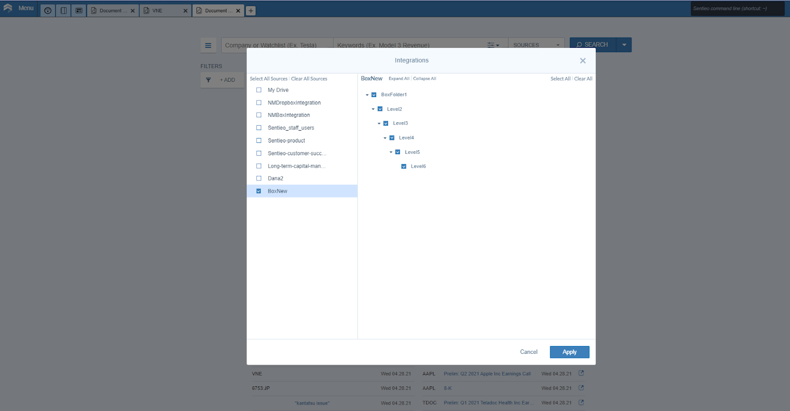 folder structure and documents become a source in Sentieo's Document Search