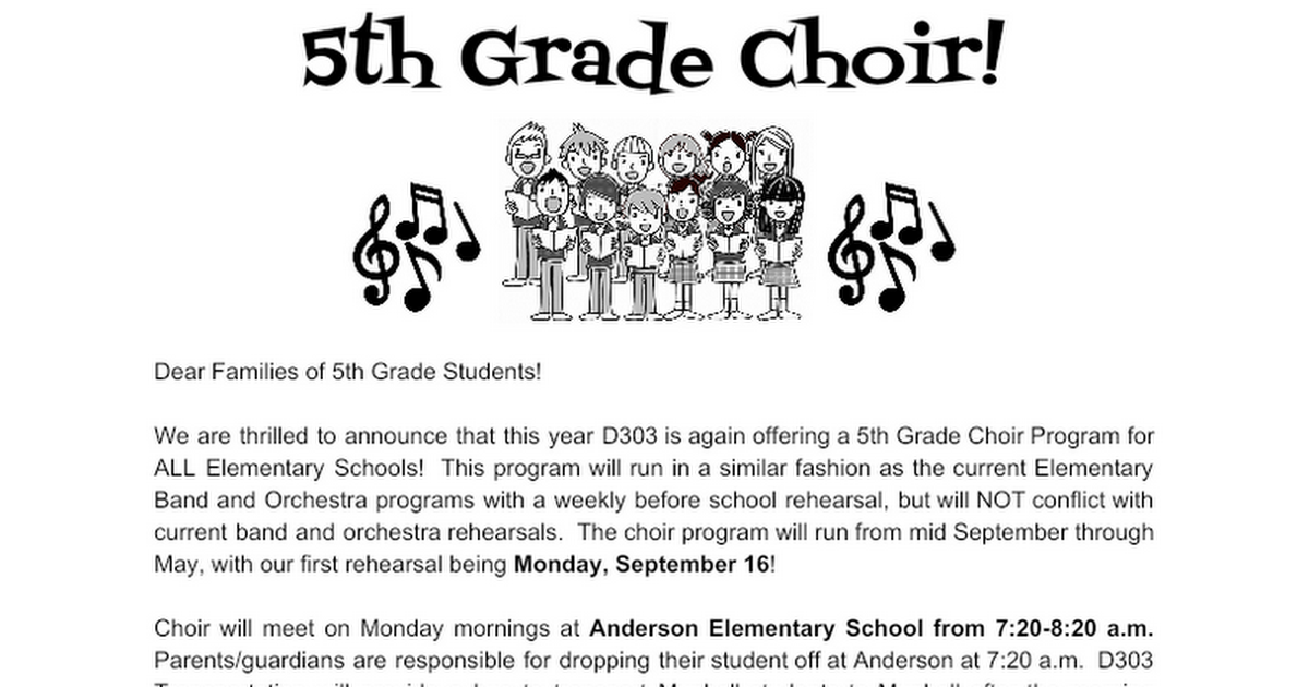 5th Grade Choir Letter- Munhall/Anderson