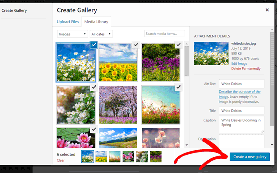 Selecionar imagens da biblioteca de mídia do WordPress