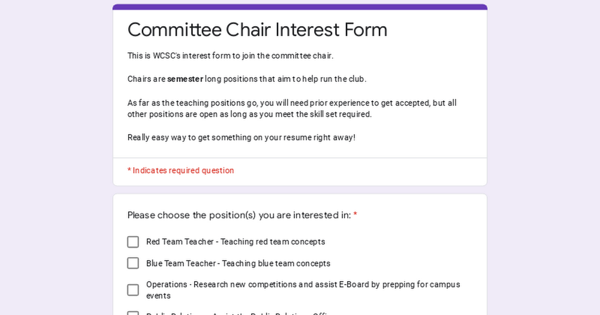 Committee Chair Interest Form