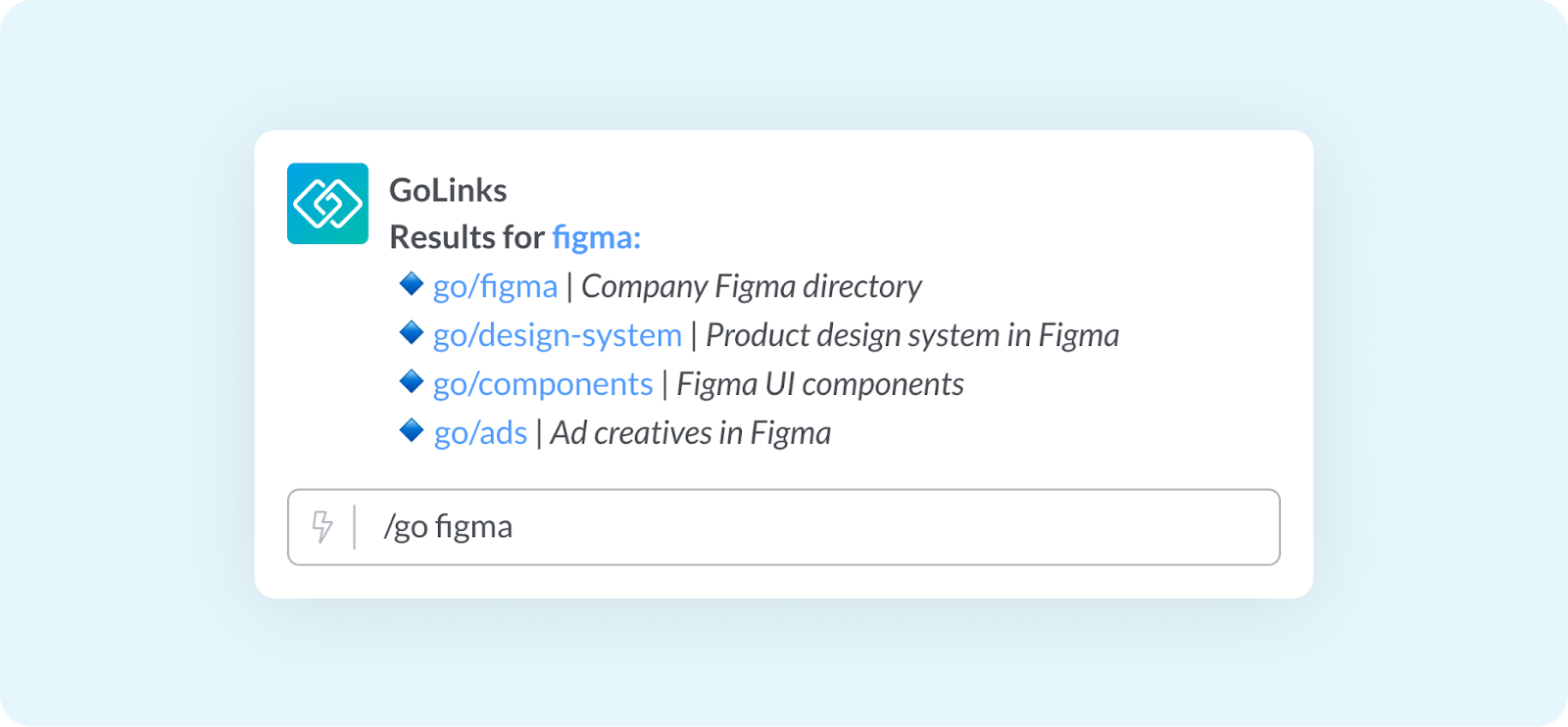 The GoLinks Slack search function 