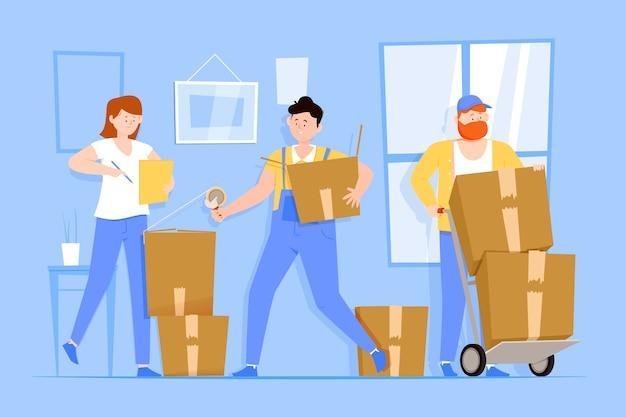 Free vector flat design house moving illustration with charaters