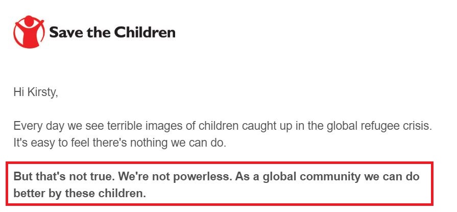 Save the children

Call out of what can be done. 

"But that's not true. We're not powerless. As a global community we can do better by these children. 