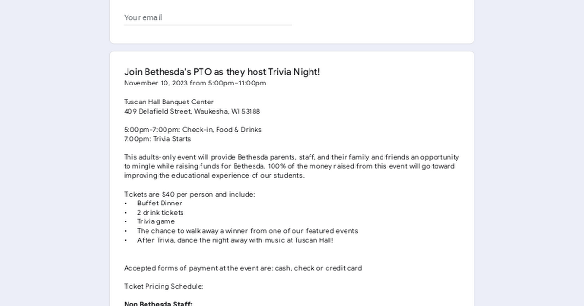 Bethesda Trivia Night - November 10, 2023