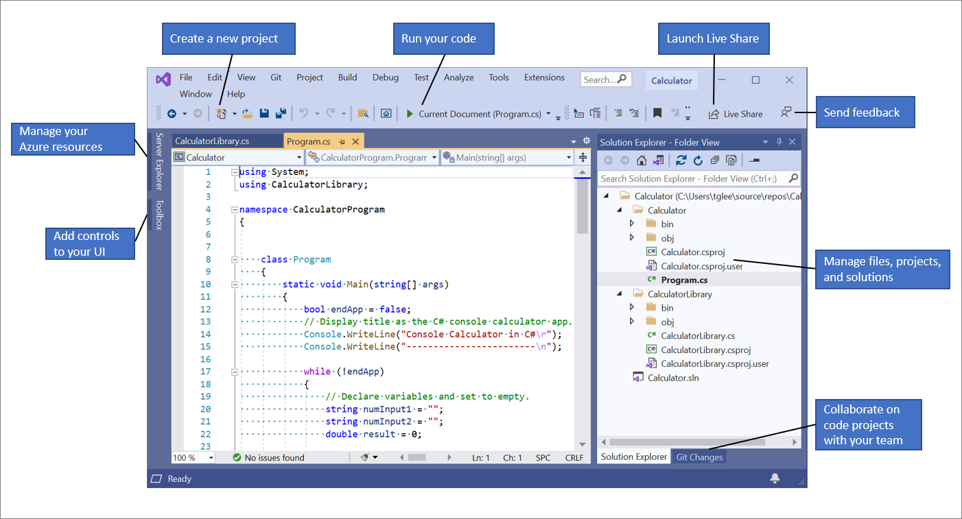 Visual Studio explicação de componentes