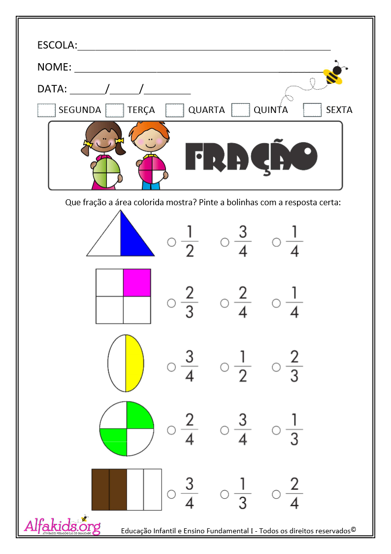 Atividades de matemática: Representando frações
