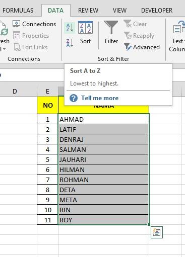 Tutorial Microsoft Excel - Cara Sortir Data A ke Z