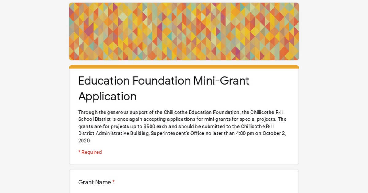 Education Foundation Mini Grant Application