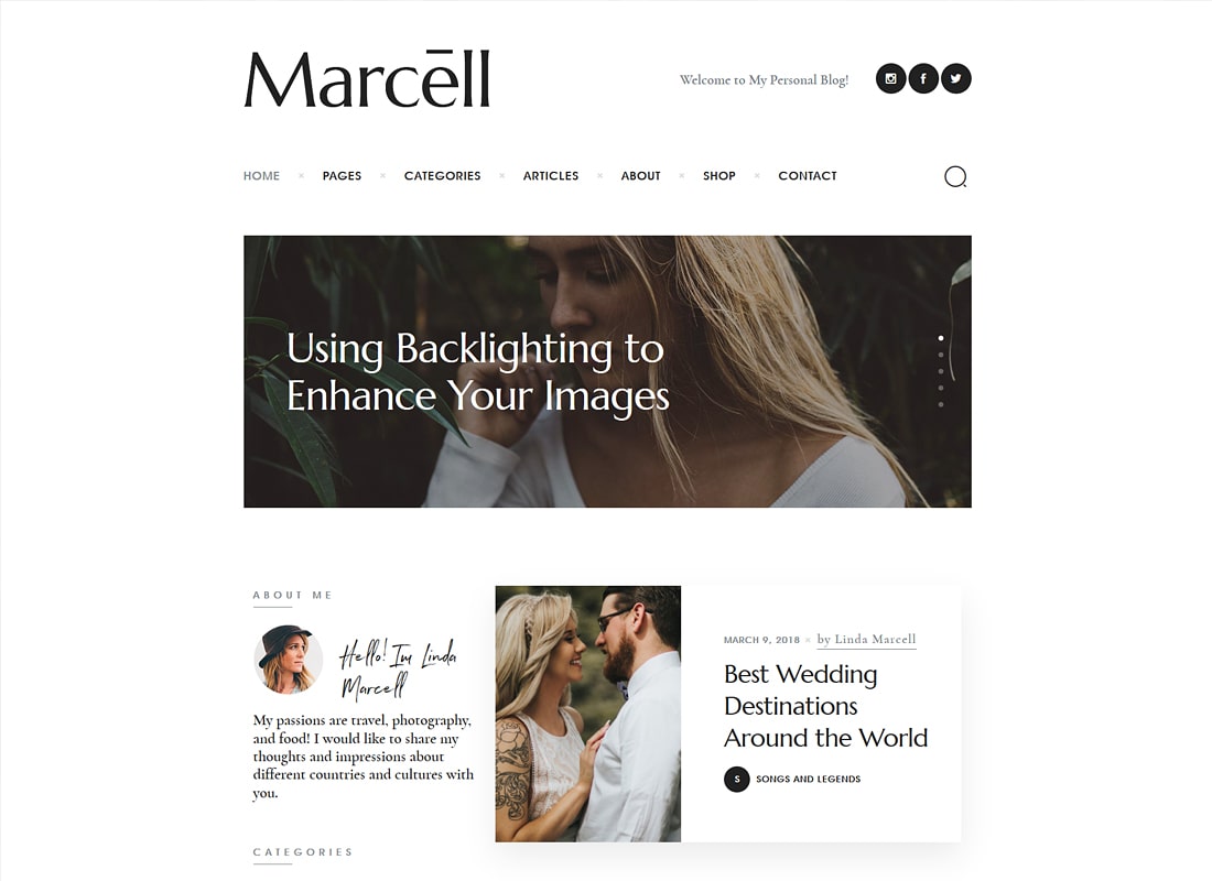 Marcell |  Más de 20 diseños, blog personal y revista de varios conceptos, tema de WordPress