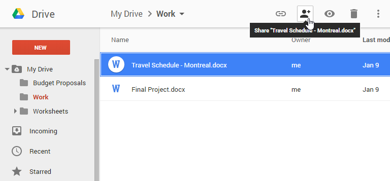 Screenshot of Google Drive