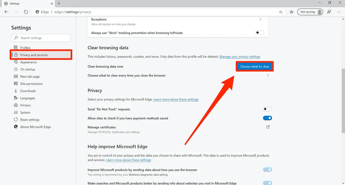 microsoft edge clear cache