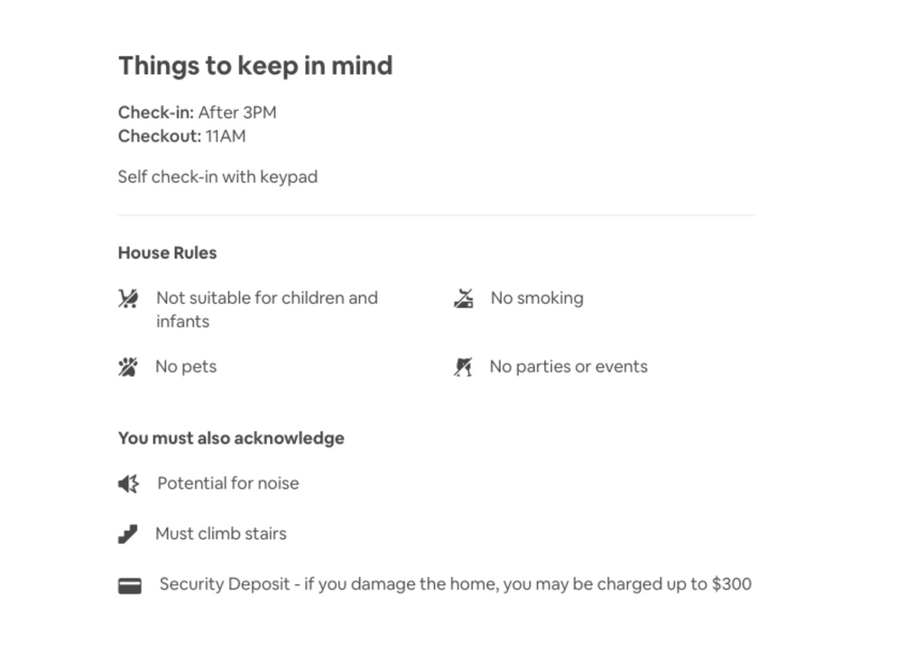 Example airbnb house rules for smoking policy and damage fee
