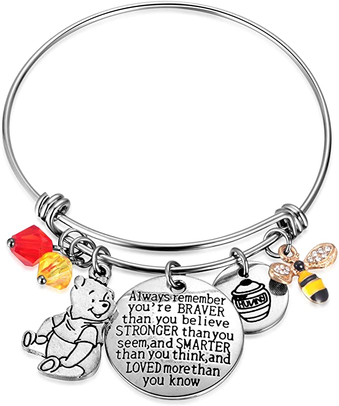 A Winnie the Pooh inspired silver bracelet gift idea.