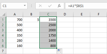 multiplication of a column by a constant number