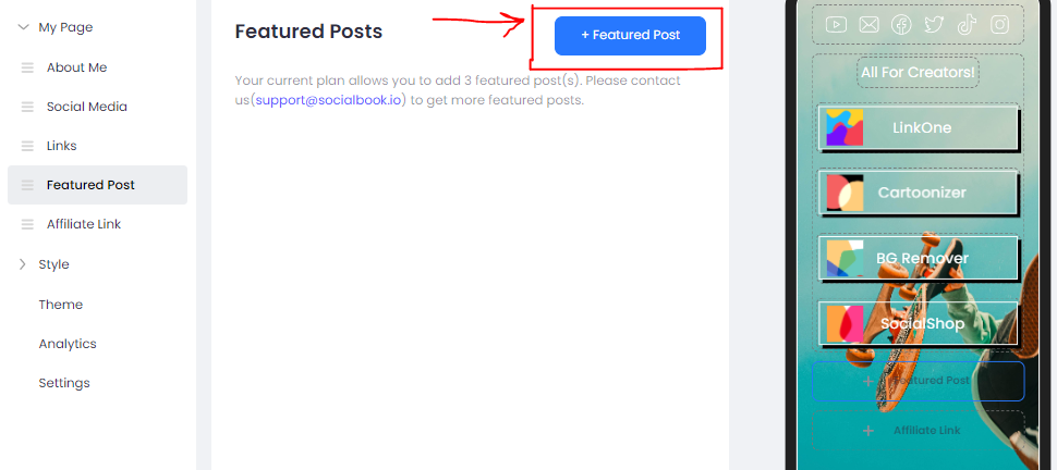 Click the "Featured Post" button to add.