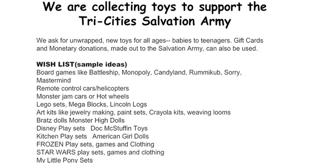 Salvation Army Toys for Kids